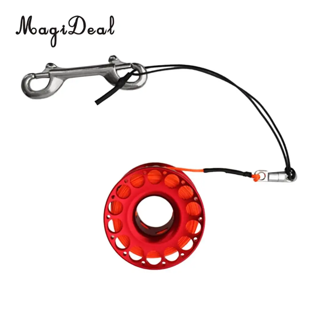 MagiDeal Red Aluminum Alloy Scuba Diving Finger Reel Spool with 15/30m Line Bolt Snap for Snorkeling Freediving Accessories