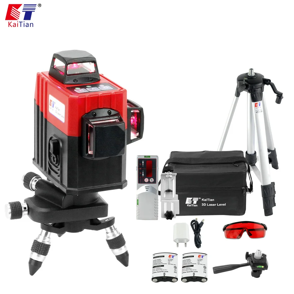 

KaiTian 12Lines Laser Level Tripod Self-Leveling 635nm Vertical 360 Rotary Horizontal Nivel Lasers Receiver Beam Line Level Tool