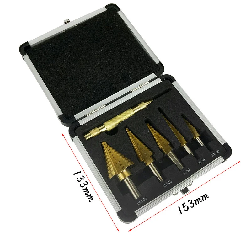 

New Arrivals High-speed Steel Titanium-plated Triangle Handle Step Drill Center Punch Set