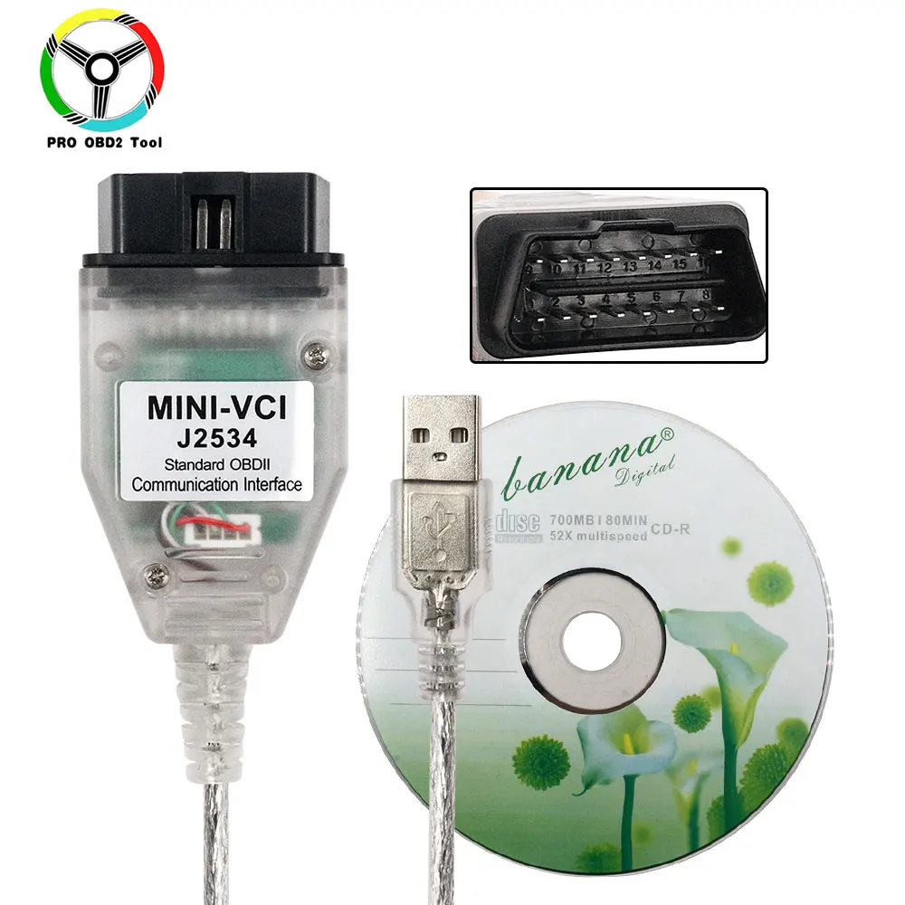 Новейший V13.00.022 MINI VCI с чипом FTDI232RL интерфейс для TOYOTA TIS Techstream J2534 OBD2 OBDII
