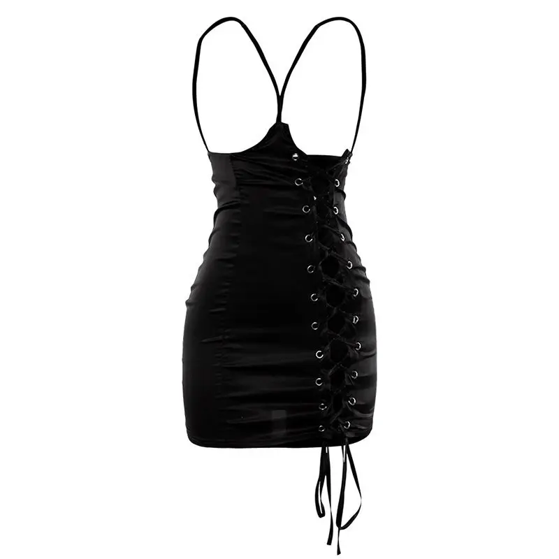 Черный повязная юбка Для женщин Лето 2019-мини пикантные на шнуровке модные подтяжки Клубная одежда Готический Hollow уличная Bodycon юбки для