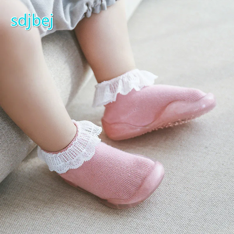 

Spring Summer Children's Non-slip Floor Socks Baby Toddler Shoes And Socks Transparent Rubber Sole Socks Shoes Girls Lace Shoes