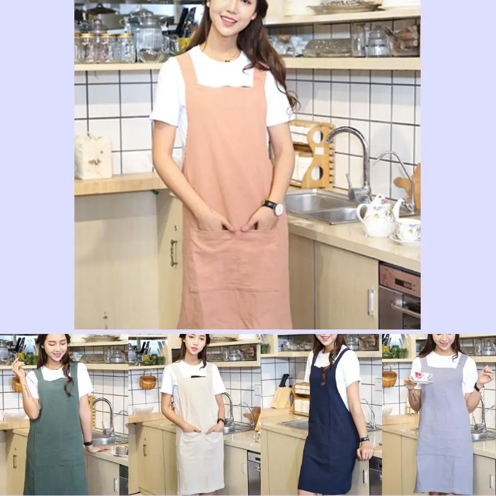 Fashion Cotton Linen Cross Back Pocket Kitchen Protective Apron Cafe Smock New | Дом и сад