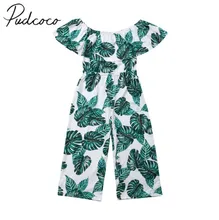  2019 Brand New Leaves Print Summer Romper Toddler Kid Baby Girl Ruffled One Piece Flower Green Clothes Summer Outfits 3-8T 
