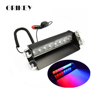 

8 Led Car Vehicle Emergency Light Strobe Flash Warning Light Windshield 3 Flashing Modes Lamps with 4 Suction Cups Red/Blue