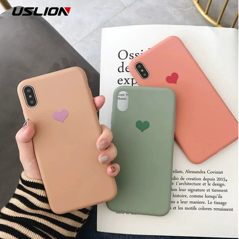 Чехол для телефона USLION Love Heart iPhone X XS XR Xs Max мягкий силиконовый чехол из ТПУ ярких