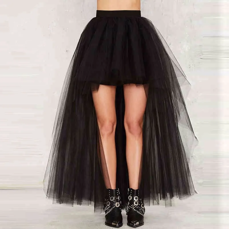 

2019 High Quality Tulle Skirt Graceful Black Long Tulle Skirts Womens High Low Black Skirt Evening Party Skity Ankle Length