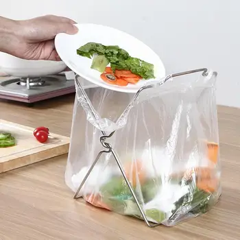 

Stainless Steel Garbage Rag Rack Kitchen Folding Storage Rack Plastic Bag Shelf Trash Can Bracket Grocery Holder Towel Shelves