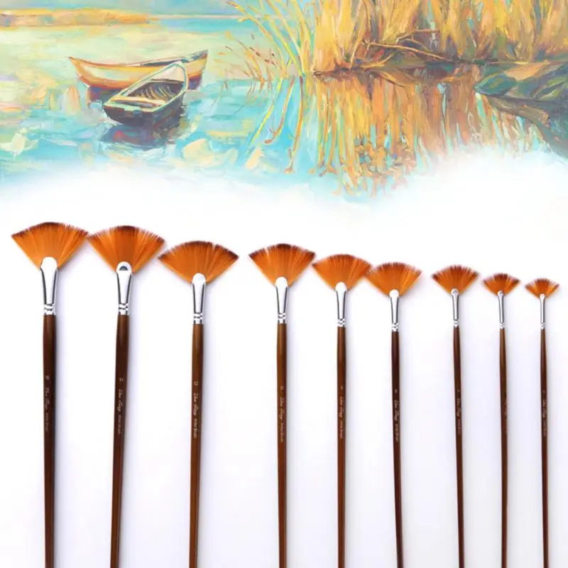 

9 Pcs Paint Brush Nylon Hair Paintbrush Kit Painting Brush Set Fan Shaped Drawing Tool Set Portable Two tone for Children #20