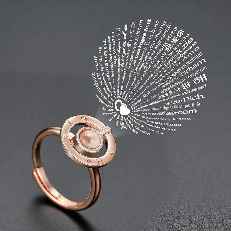

2019 New Innovative Design Women Ring Can Project Multiple Languages "I Love You" Crystal Jewelry Top Quality Personality Rings