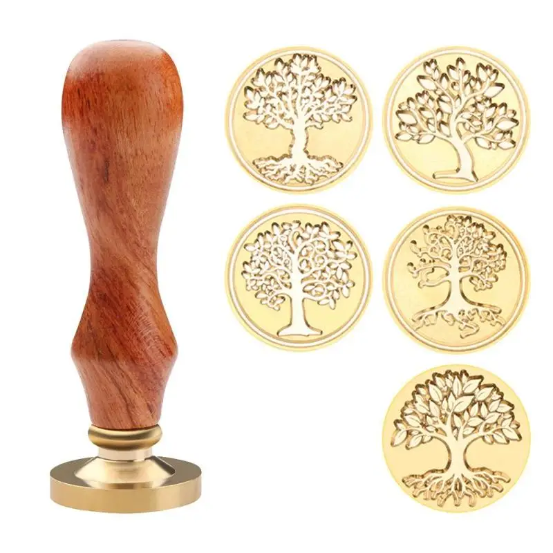 

New Copper Head Metal Sealing Wax Stamps Sealing Stamps Ancient Tree Wood Handle Wedding Invitations Decor Stamps Craft