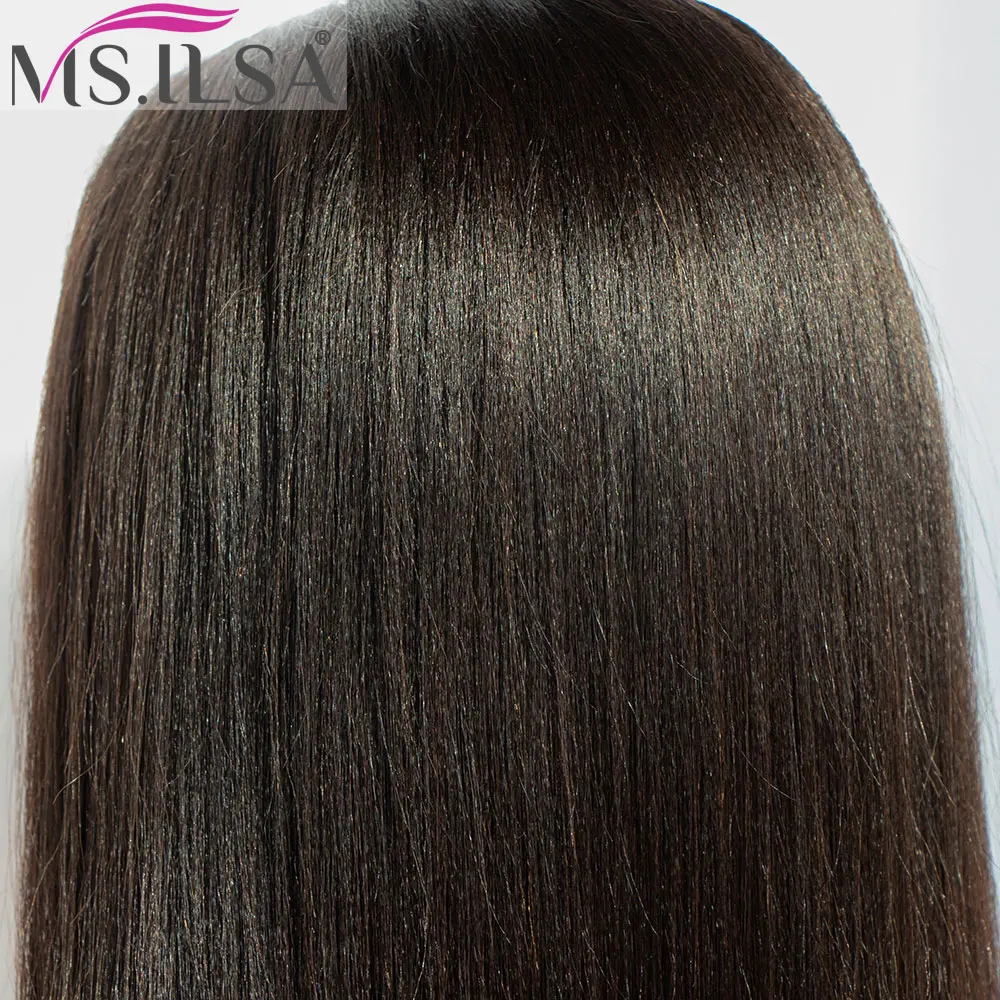 Full Lace Wig With Baby Hair Light Yaki Remy Human Hair Wigs For Black Women With Baby Hair Yaki straight Natural Color MS.ILSA