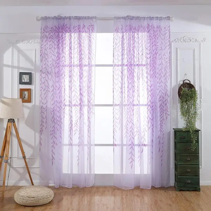 2 unids/set Willow de tul cortinas persianas de gasa estilo Pastoral Willow Floral decorativa ventana cortinas para sala de estar dormitorio