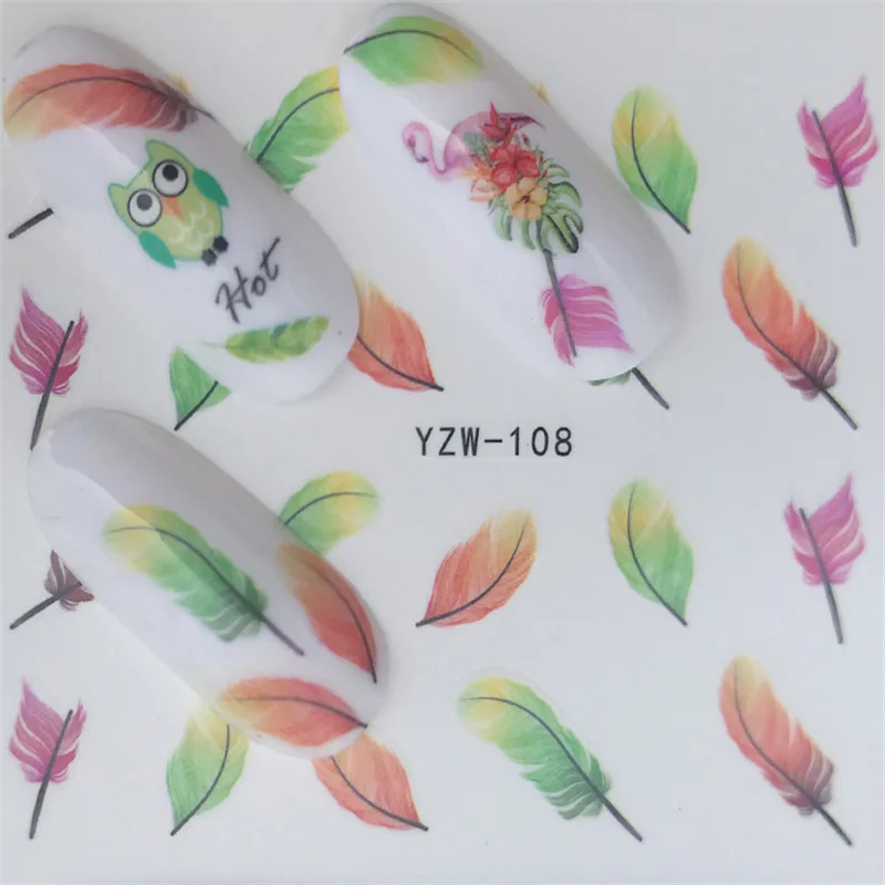 Water Decals Nail Sticker Plume owl flower Nails Art design Decorations Pegatinas Slider Adhesive Tips Manicure Wraps Foil | Красота и
