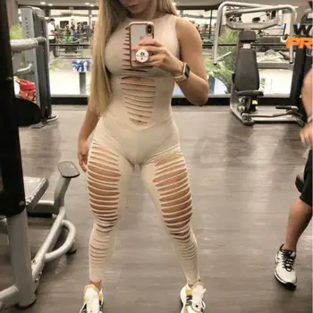 

HIRIGIN Sexy Women Bodysuit Stretch Leotard Sleeveless Body Tops Hollow Out Jumpsuit Sport