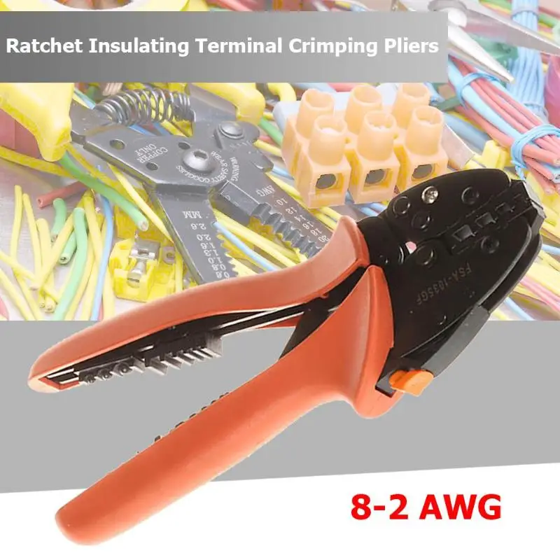 

Crimping Pliers 8-2 AWG Ratchet Cold-pressed Terminal Crimping Pliers Wire Stripper Cable Crimp Stripping Tools Hand Tool
