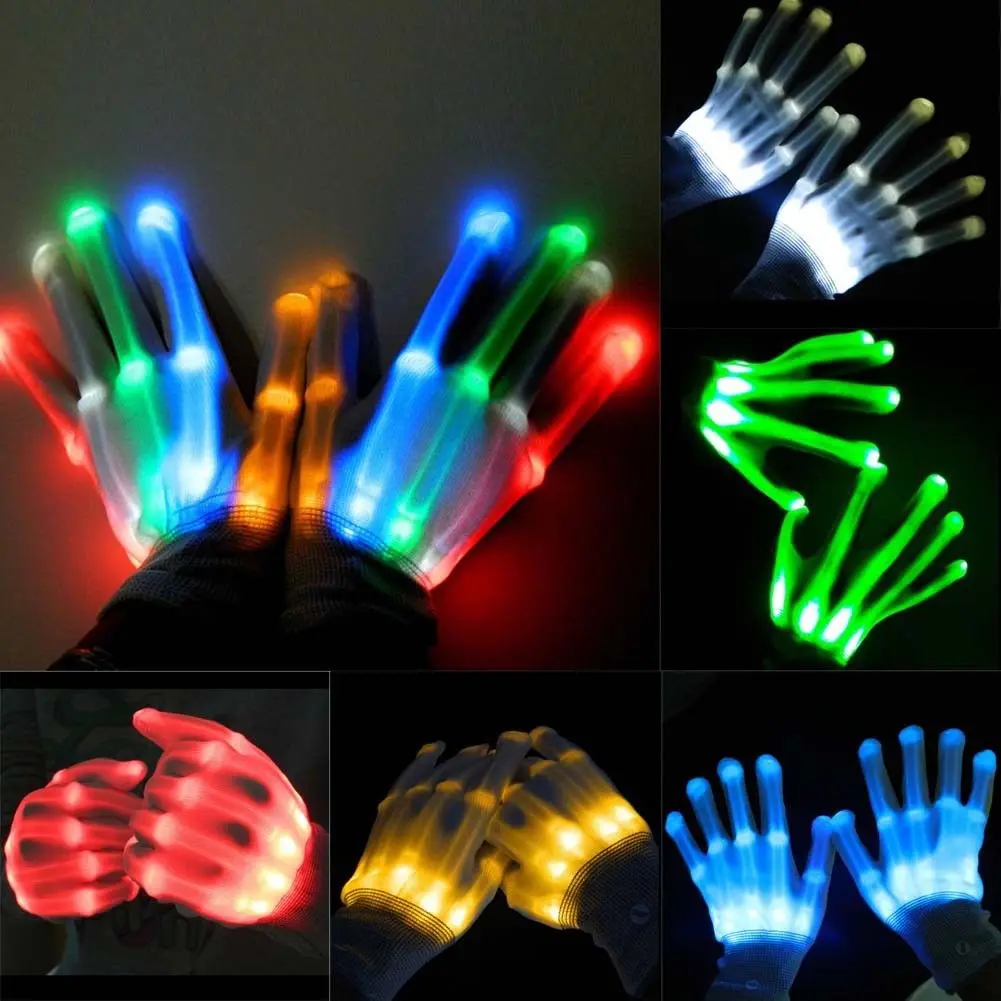 Светодиодный светильник светящиеся перчатки палец светильник ing электро Rave вечерние Танец скелет Хэллоуин