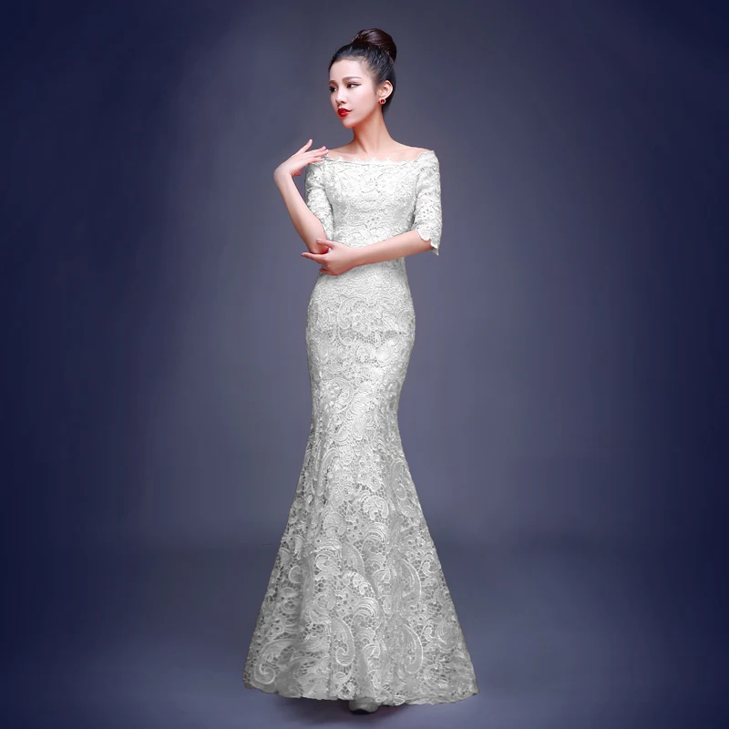 

Bride White Hollow One Shoulder Evening Dress Wedding Cheongsam Clearance At A Loss