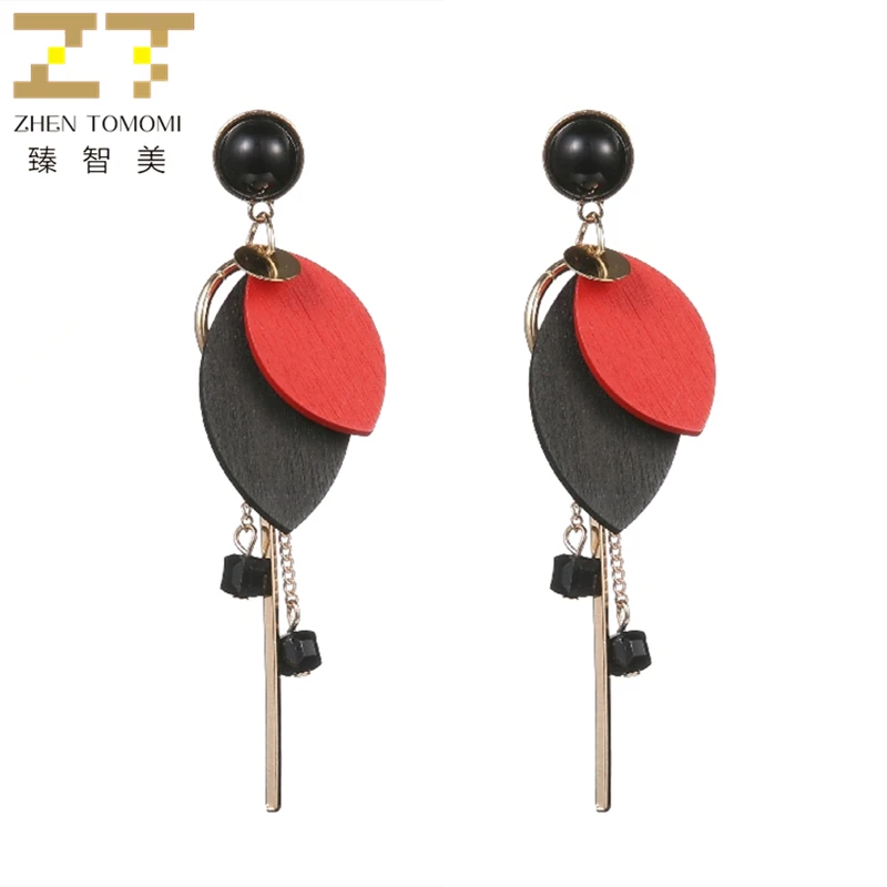

2019 New Arrivals Hot Women's Fashion DIY Wood Earrings Long Statement Metal Rod Circle Round Drop Earrings For Women Jewelry