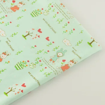 

Light Green Cotton Fabric Quilting Patchwork Rabbit Friends Designs Fabrics Doll Home Textile Decoration Bedding Clothing Tissu
