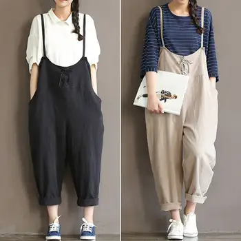 

Celmia Women Vintage Cotton Linen Jumpsuits 2020 Summer Casual Dungarees Strapless Wide Leg Playsuit Plus Size Overalls Rompers