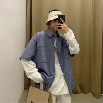 

2019 New Korean Version Of The Tide Male Harajuku Quality Street Men Loose Cotton Personality Super Fire Large Size Casual Shirt