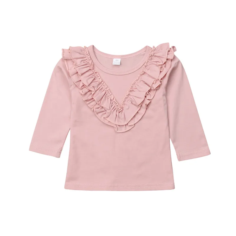 2019 модная весенне-осенняя футболка для маленьких девочек, хлопковая футболка с длинными рукавами, Детская футболка для девочек, одежда для