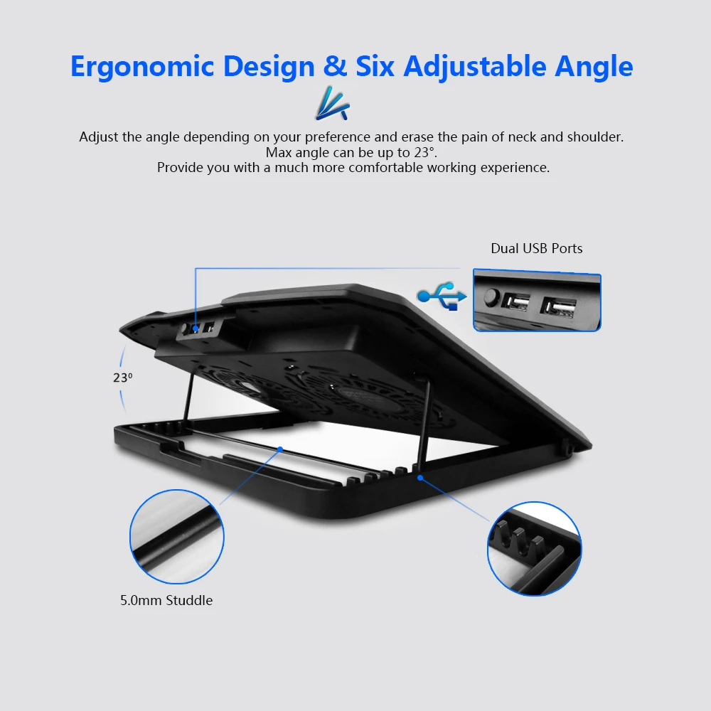 Охлаждающая подставка для ноутбука, радиатор для ноутбука, охлаждающий вентилятор для ноутбука с низким уровнем шума, Регулируемый угол наклона