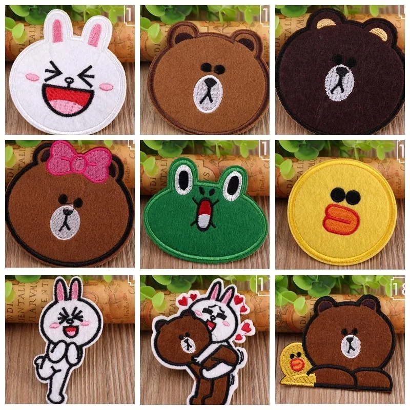 

Wholesale High-quality Cartoon Frog Embroidered Patches Iron Rabbit Appliques for Clothes Expression Badges Cute bear Stickers