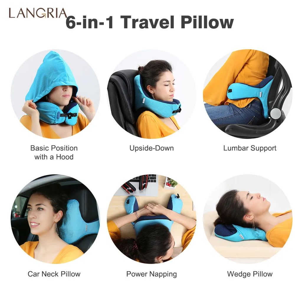 

LANGRIA Astronaut Memory Foam Travel Pillow with Long Haul Detachable Hood Adjustable Neck Size 6-in-1 for All Ages