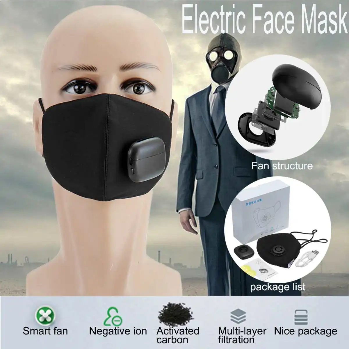 

Intelligent Electric Face Mask Fresh Air Supply PM2.5 Purifying Anti Dust Pollution Anti-fog Anti-dust Air Fliter Rechargeable