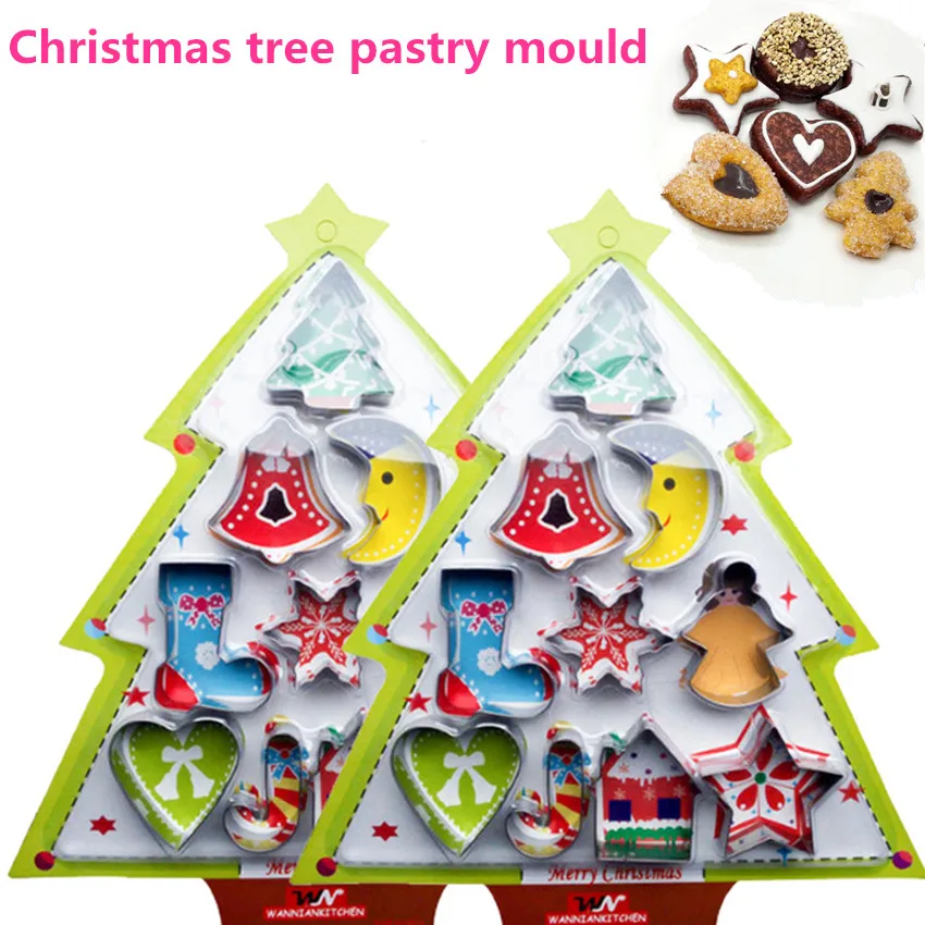 

10Pcs Christmas Theme Cookie Cutter Cooking Tools Pastry Biscuit Cake Cutters Mould Stainless Steel Cut Candy Biscuit Mold