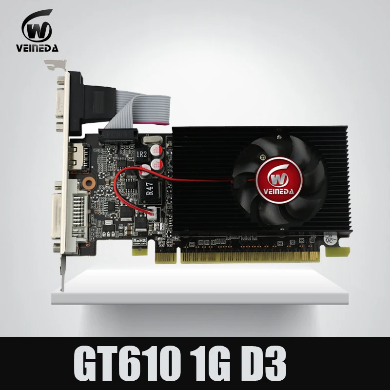 Gráfica de Vídeo Baixo para o Case Normal do pc e do lp Forte do Que Ddr3 do Chipset de Geforce do Perfil Placa Mais Hd6450 Gt610 1 gb