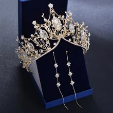 Свадебная большая роскошная кристальная корона, повязка на голову, свадебная тиара для девочек, аксессуары для волос невесты, украшение на голову, золотой головной убор в стиле барокко, принцесса