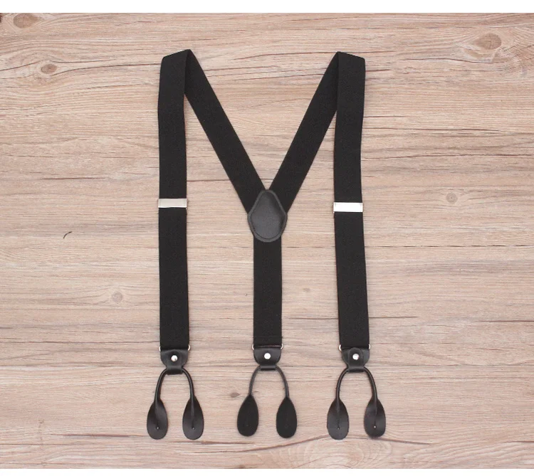 Goede Man Bretels Echt Leer 6 Knop Brace Band Mode Elastische Verstelbare Tuxedo Y back suspensorio 3.5*120cm met geschenkdoos