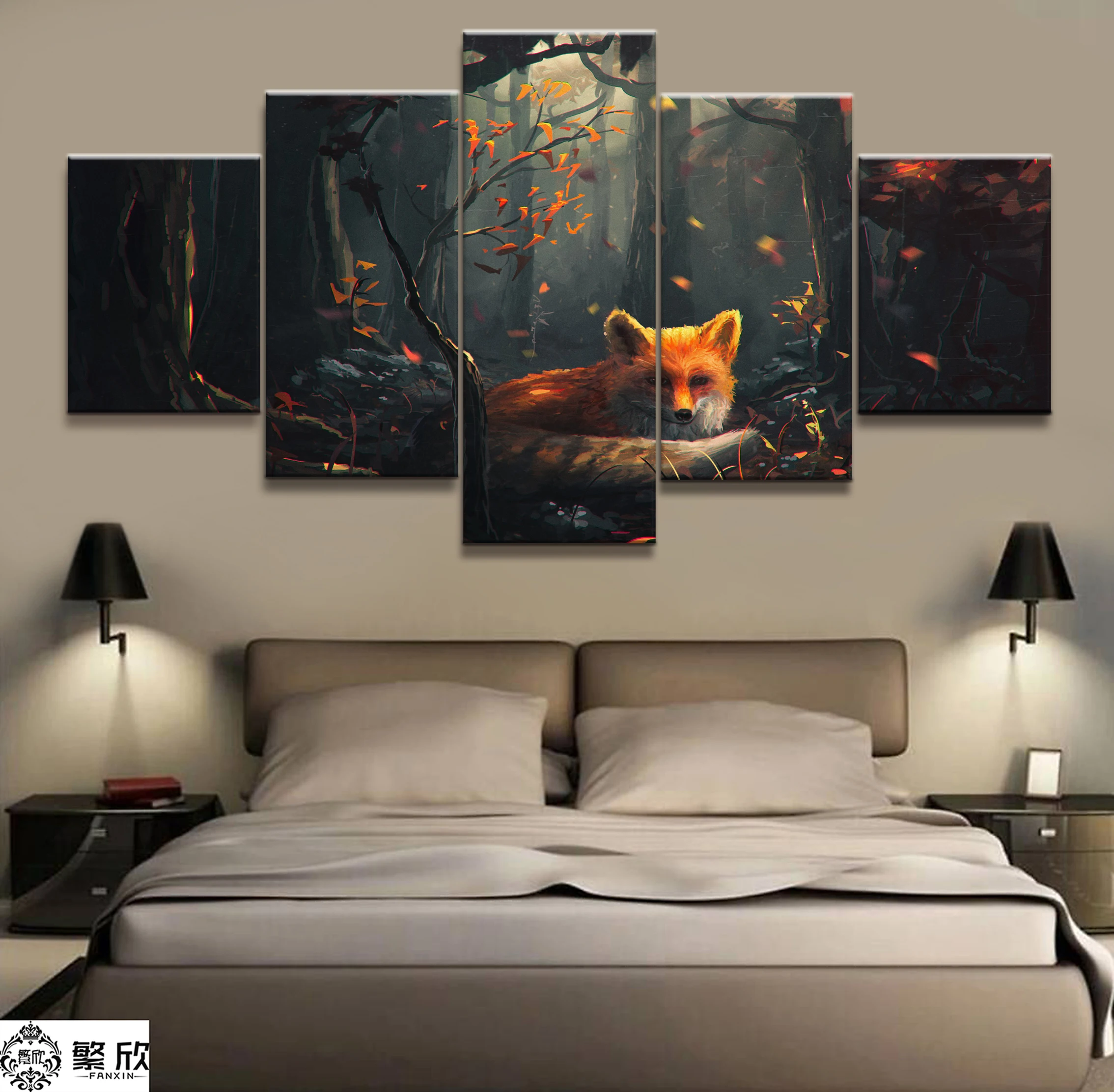 

Home Decor Modular Canvas Picture 5 Piece Painting Forest Fox Poster Art Painting Poster Wall For Home Canvas Painting Wholesale