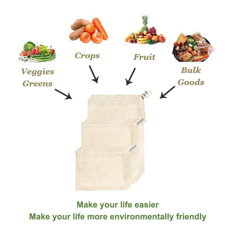  New-Reusable Produce Bags Natural Cotton Material Is Biodegradable Machine Washable & Dryer Friendl