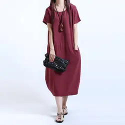 Новый Для женщин Повседневное свободное платье из хлопка и льна Туника летняя Пляжное длинное платье M-5XL