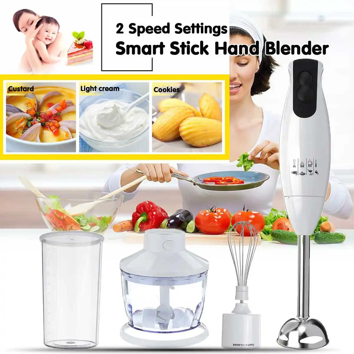 

220V 450W Hand Blenders Portable Electric Stick Mixer Smart Speed Food Processor Set Handheld Stick Blenders EU Plug
