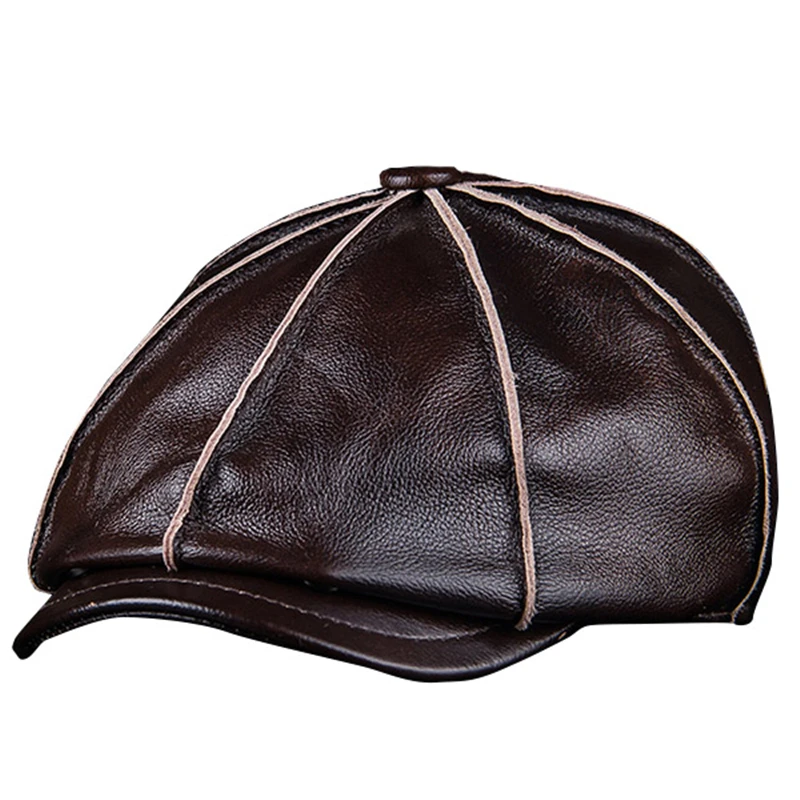 Najtaniej Męska skórzana ciepła ośmiokątna czapka, Casual Vintage czapka gazeciarza Golf jazdy płaski kapelusz taksówkarza, zima mężczyzna artysta Gatsby Cap