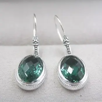 

Solid 925 Sterling Silver Dangle Earrings Green Crystal Dangle Earrings