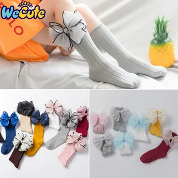 

Wecute Organza Bow Princess Socks Baby Girls Fashion Cotton Pearl Long Socks Children Kids Big Bowknot Candy Color Socks