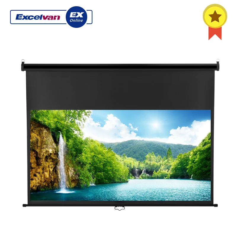 

Excelvan 100 Inch Projector Screen Diagonal 16:9 Ratio 1.2 Gain Manual Pull Down Projection Suitable For 1080P Projector Screen