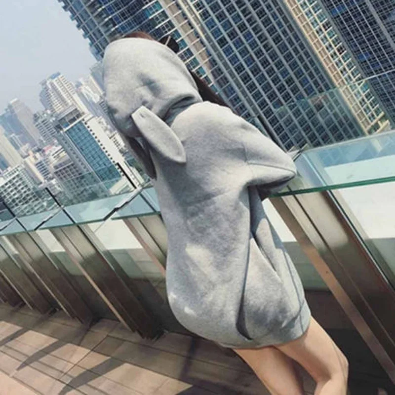 

Women Cute Rabbit Ears Hoodies Solid color Warm Sweatershirt Winter Spring Sweet Girls Loose Pullovers NS4044