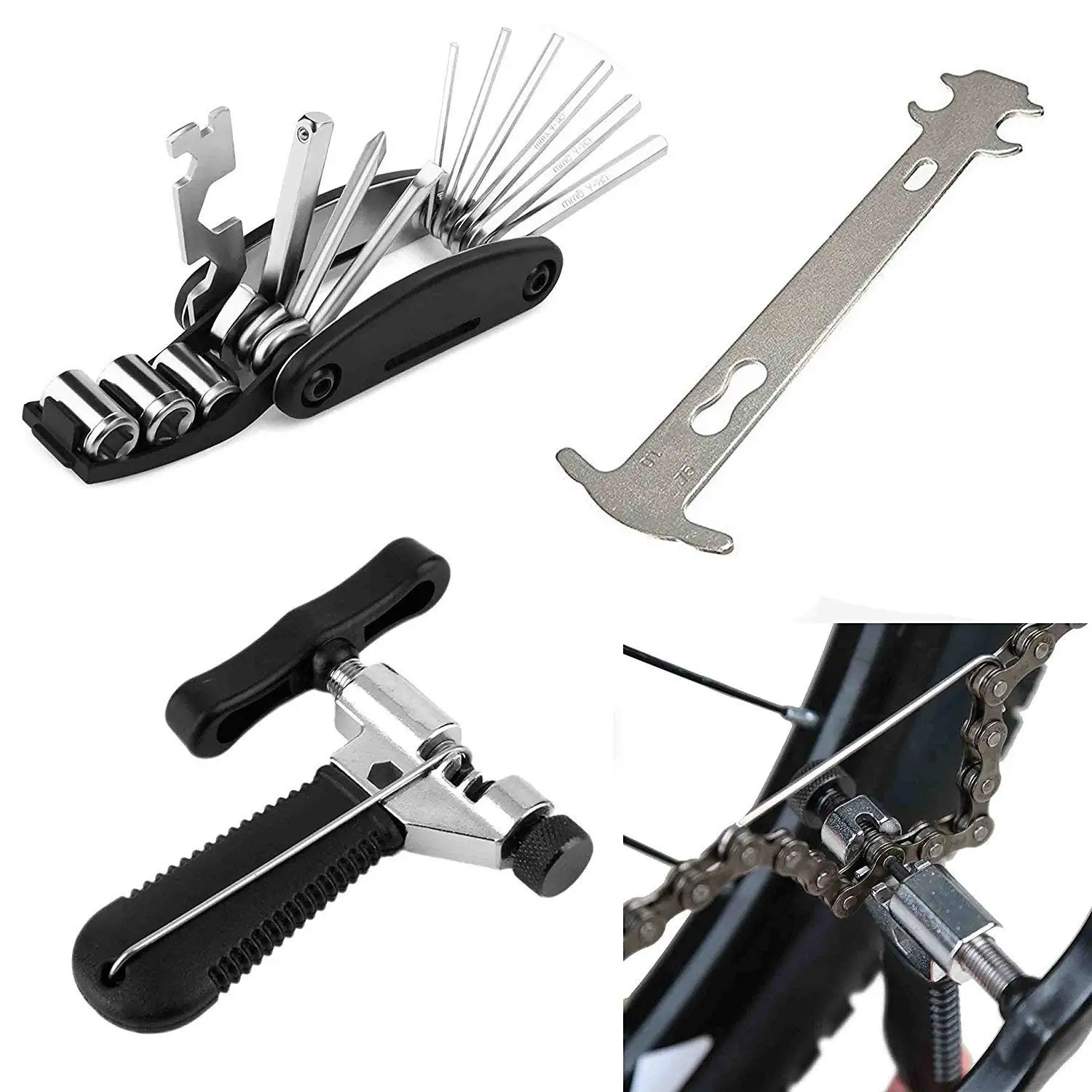 

Bicycle Chain Splitter Cutter Breaker and 16 in 1 Bike Repair Tool, Chain Wear Indicator Checker, Cycling Kit