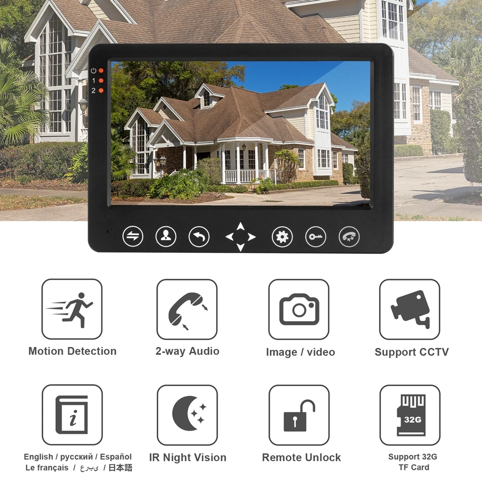 HomeFong 7 дюймов видео телефон двери домофон Поддержка ИК обнаружения движения запись с 32 г карты памяти для домофон с видео связью наборы