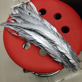 

Hot Sale 100pcs Double Sided Silvery Rooster tail feather 14-16inch/35-40cm For Clothing Jewelry Hat Christmas Decorative