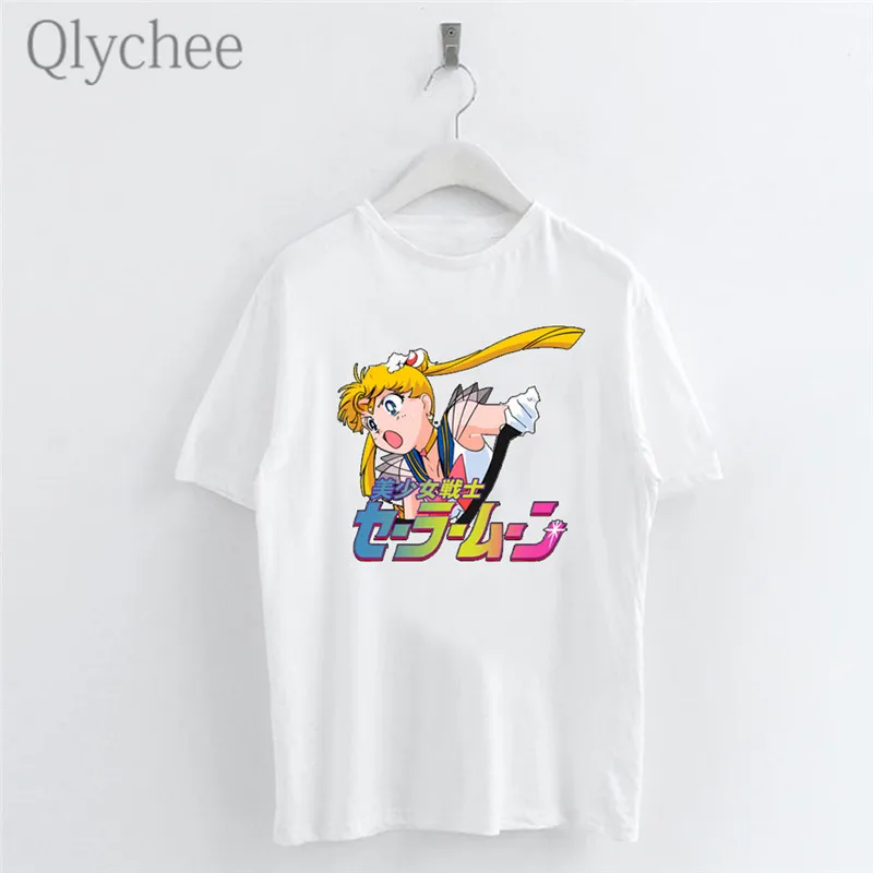 Qlychee Harajuku аниме Сейлор Мун женская футболка с коротким рукавом Свободная белая