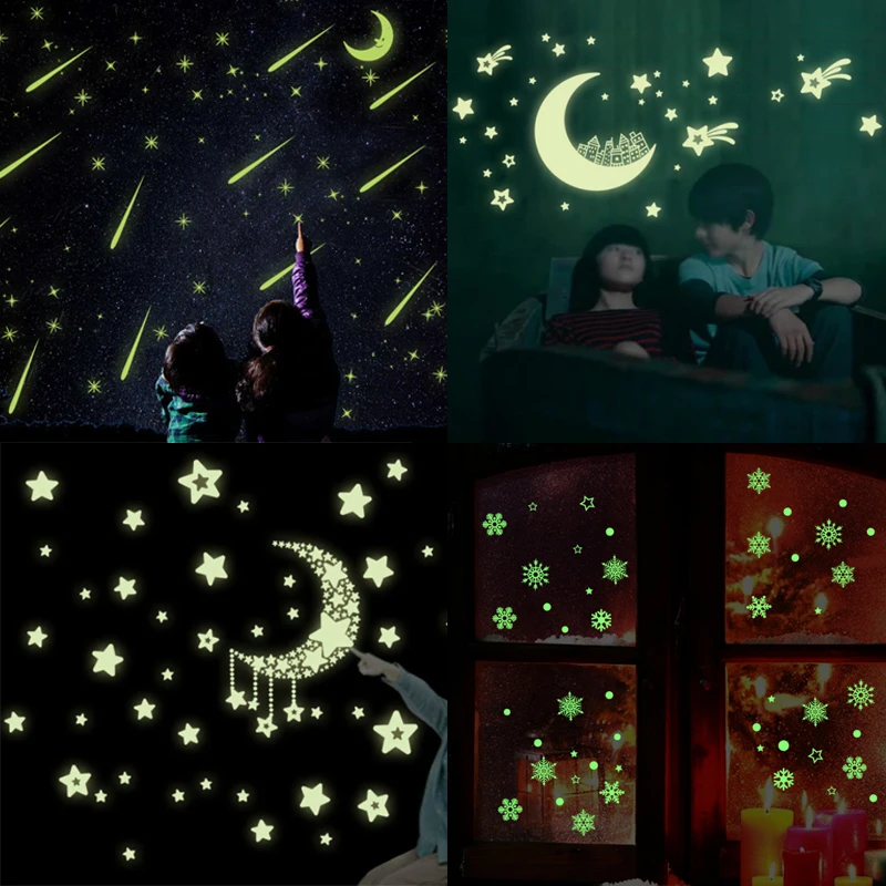 100 Glow in Dark étoiles Lune Papillons dinosaures pack pour murs et plafonds