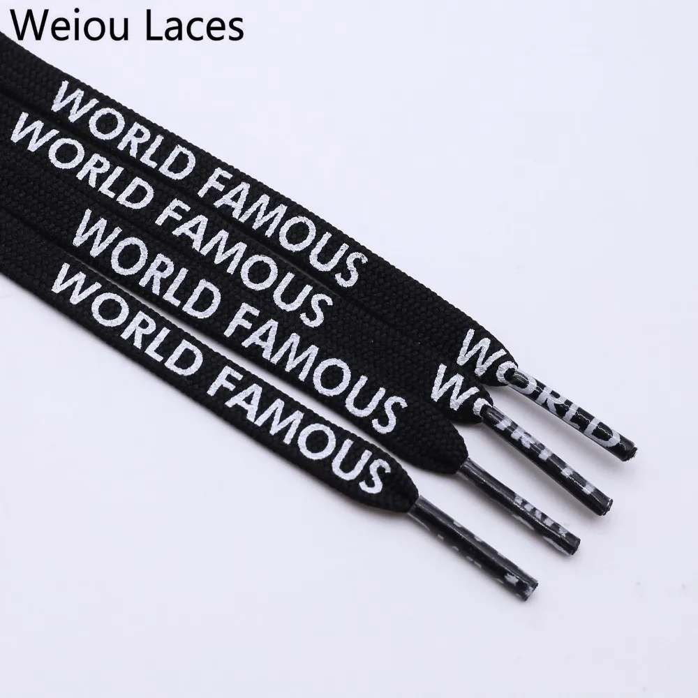 Weiou Fashion 7mm Width Double-sided Silk Screen Printing Universal Shoe Laces Flat Printed WORLD FAMOUS Shoelaces Personality